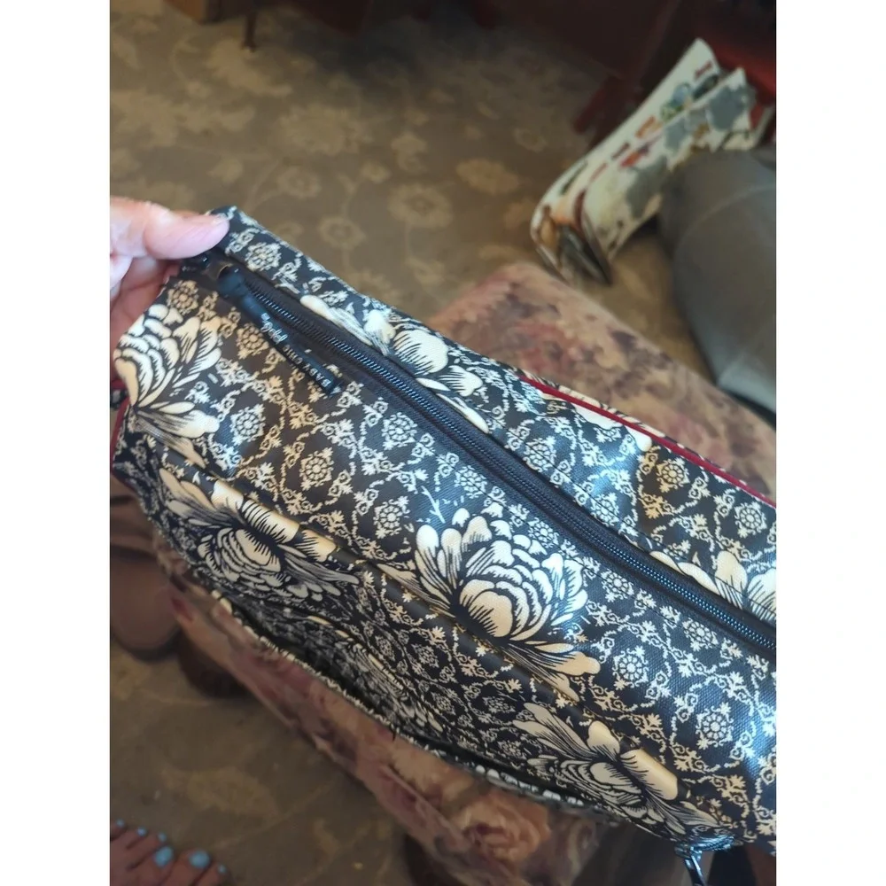 Petunia Pickle Bottom Diaper Bag Black Red Geometric Floral Design Thick Strap